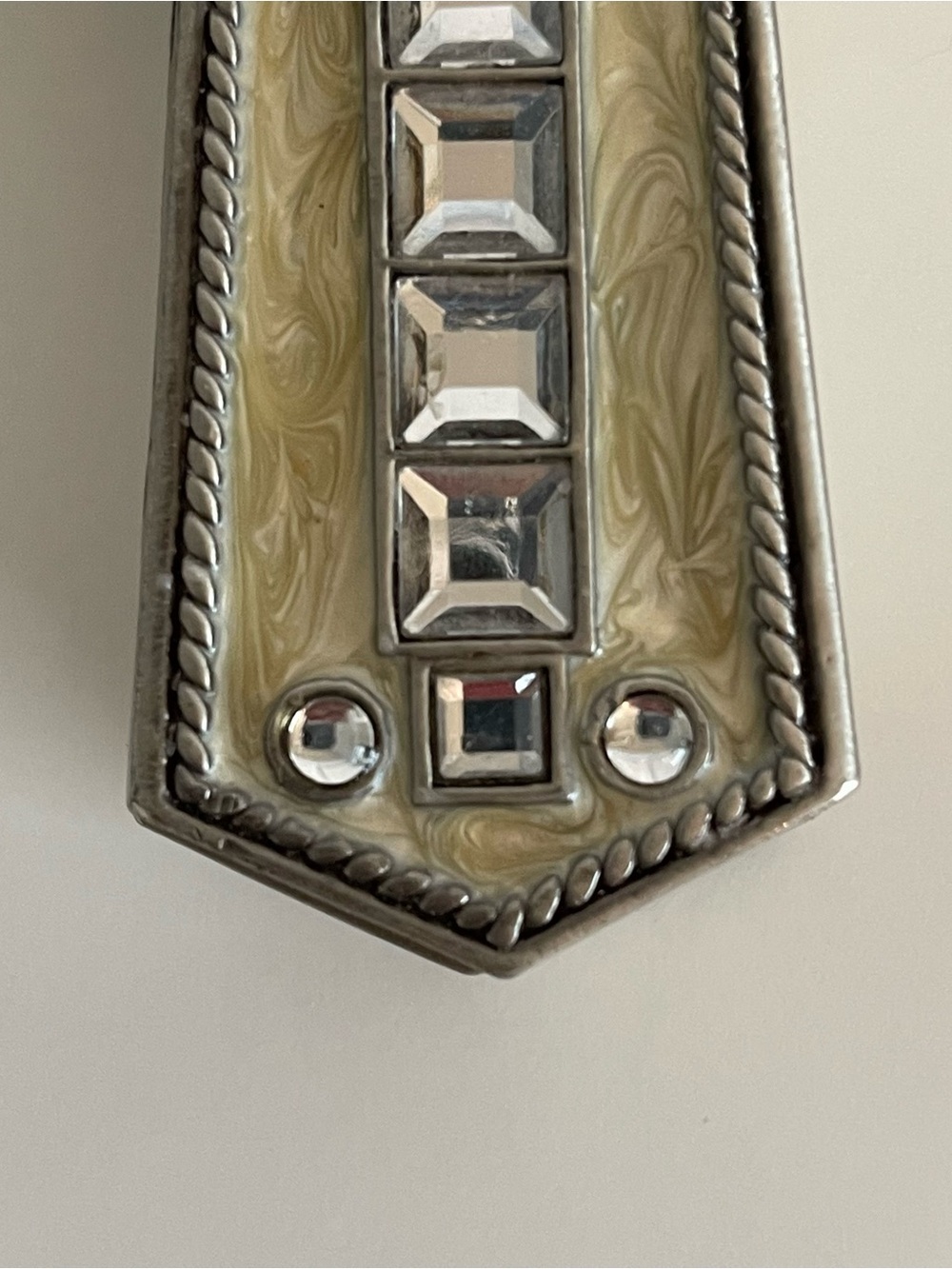 Cross Jewelry Trinket Box Collectible Enameled Rhinestones Rosary Velvet Lined - Picture 3 of 12